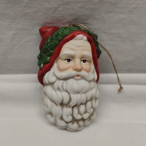 Vintage Midwest Importers Ceramic Santa Claus Head Christmas Ornament 4" Rustic